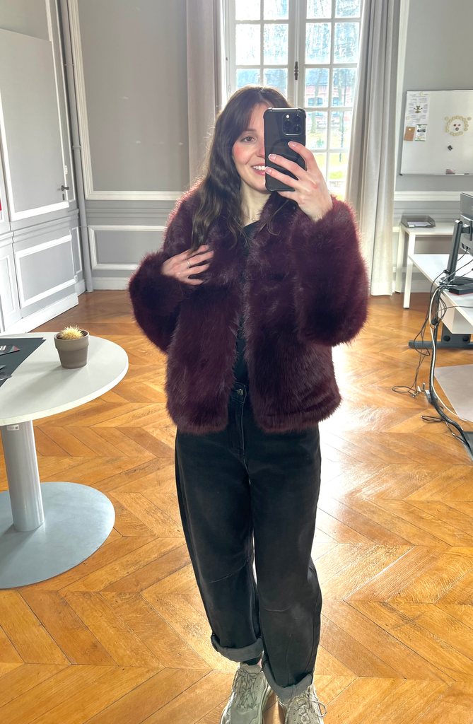 Veste Olivia fausse fourrure bordeaux 